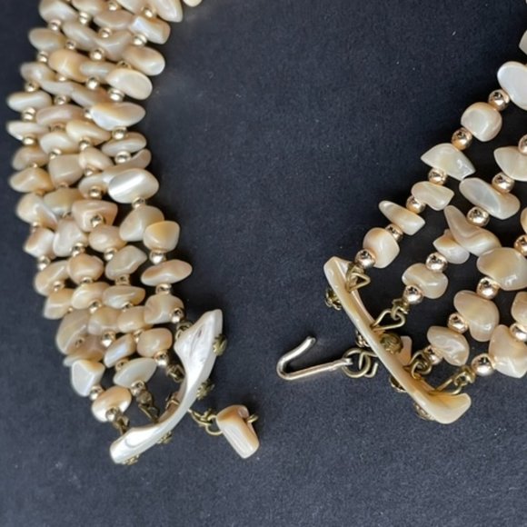 MID-CENTURY Handmade JAPANESE 4 Strand ABALONE SHARD CHOKER + CLASP NECKLACE - Picture 11 of 11